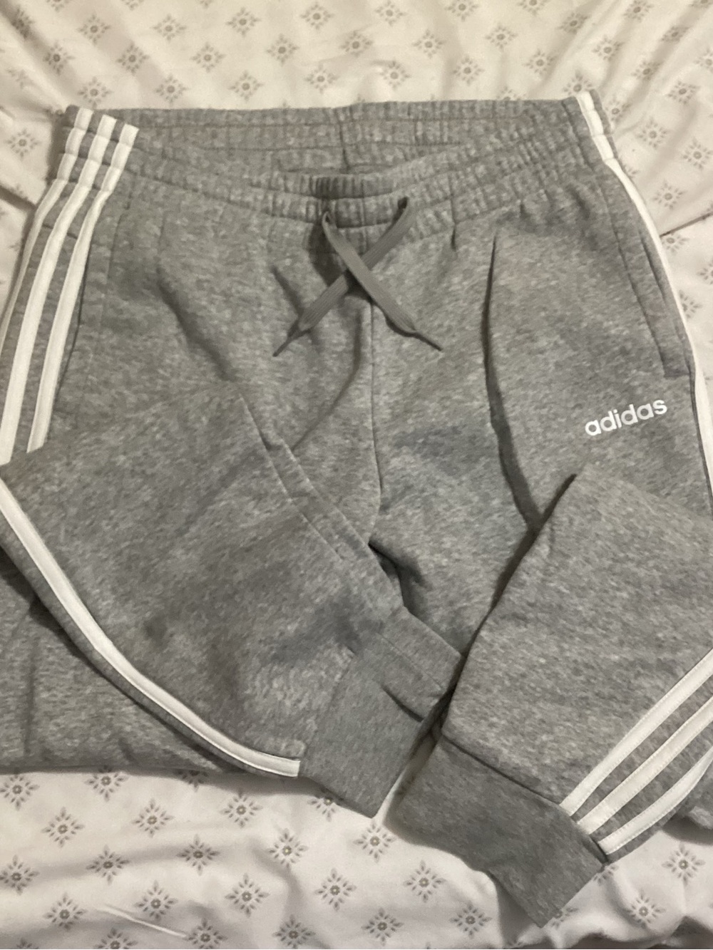 Adidas Women’s Gray Jogger Sweatpants with White Stripes